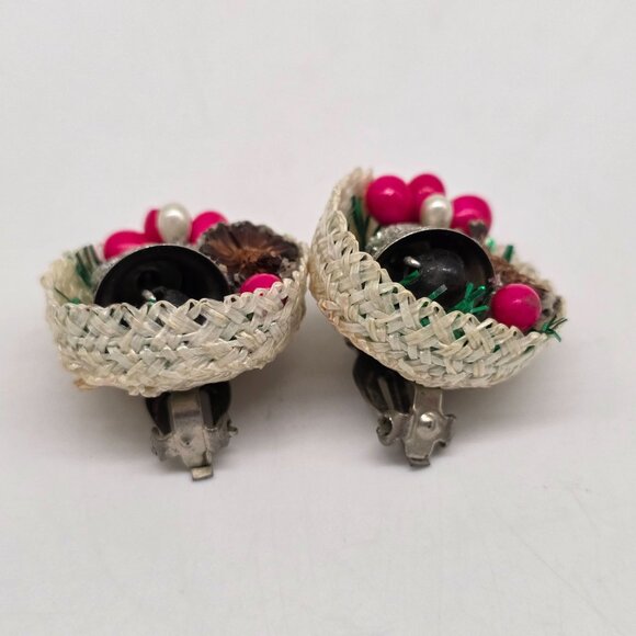 Vintage Christmas Clip-On Earrings With Bells & Glitter Accents - Picture 3 of 7